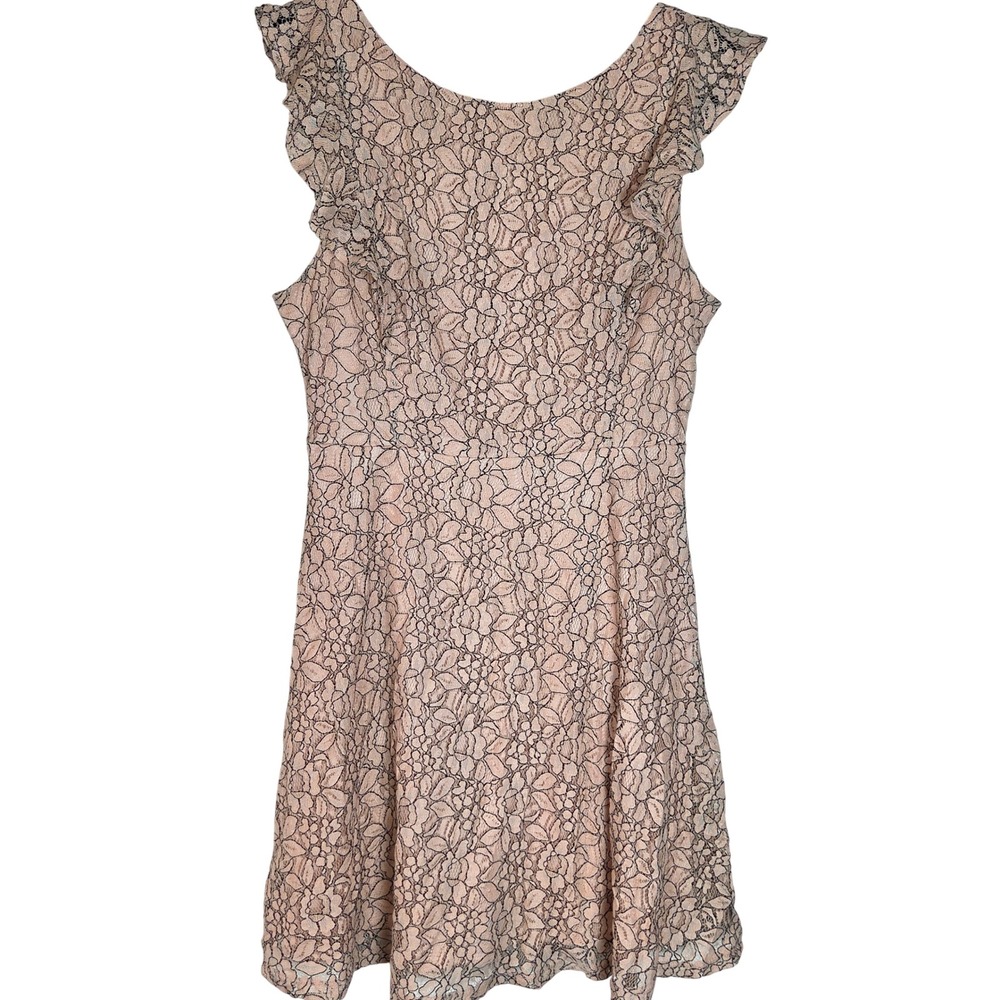 Lush Womens Medium Blush Lace Fit & Flare Dress Floral Cocktail Party